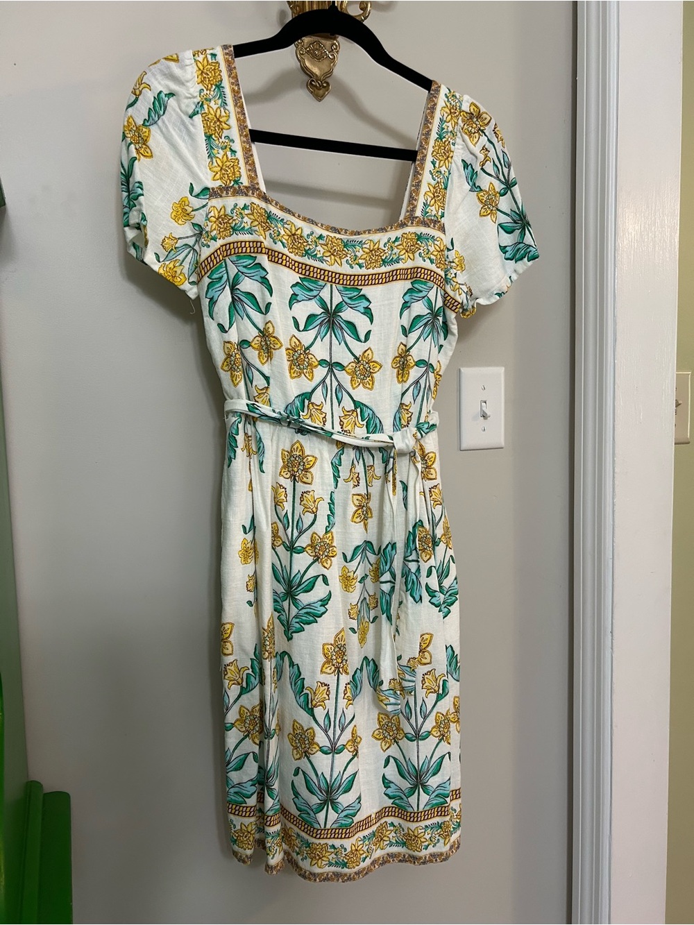 Draper James White Midi Dress with Yellow Floral & Green Leaves